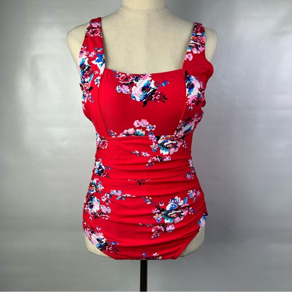Cocoship Red Floral One Piece Swimsuit Size 10